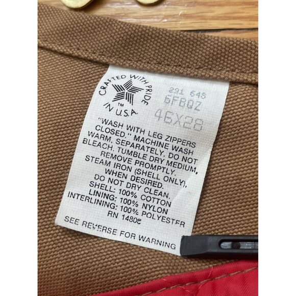 Vintage 80s 46x28 Carhartt Brown Double Knee Quilt Lined Overalls Bibs Union USA - Picture 3 of 16